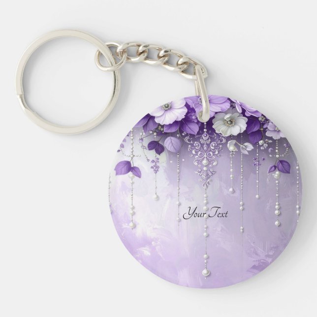 Purple Flowers with Dangling Pearls Keychain (Front)