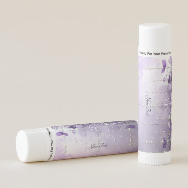 Purple Flowers with Dangling Pearls Lip Balm (Front)