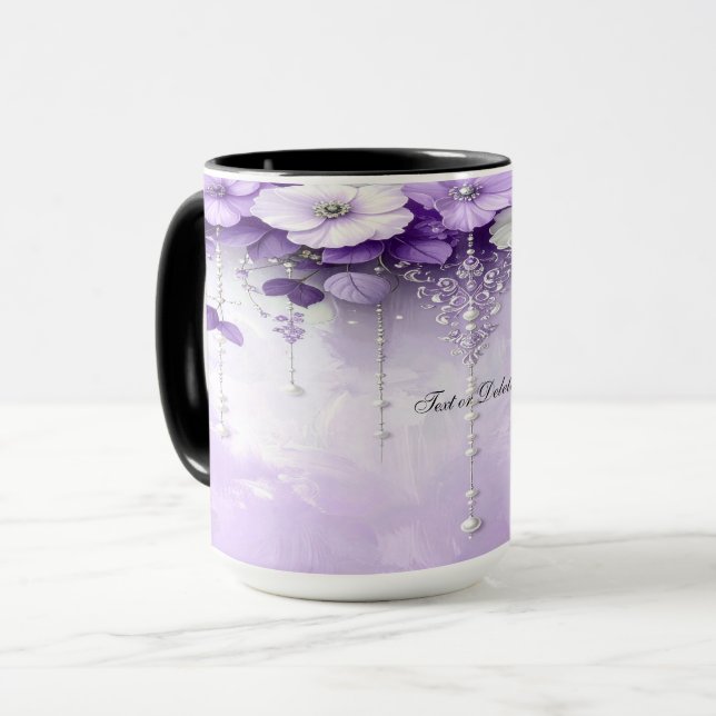 Purple Flowers with Dangling Pearls Mug (Front Left)