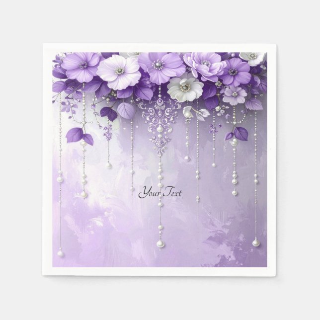 Purple Flowers with Dangling Pearls Napkins (Front)