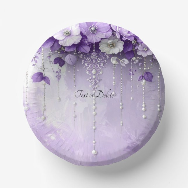 Purple Flowers with Dangling Pearls Paper Bowls (Front)