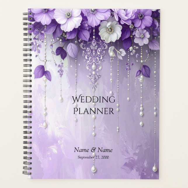 Purple Flowers with Dangling Pearls Planner (Front)