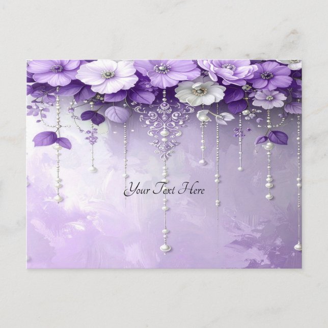 Purple Flowers with Dangling Pearls Postcard (Front)