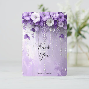 Purple Flowers with Dangling Pearls Thank You Card