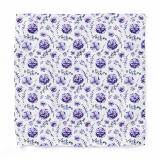 Purple Flowers With Leaves Bandana (Front)