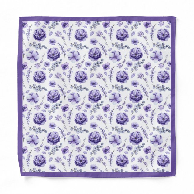 Purple Flowers With Leaves Bandana (Front)