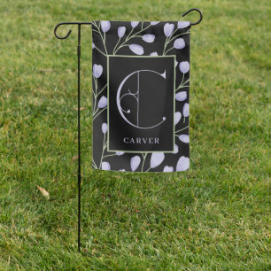 Purple Flowers with Monogram C Garden Flag