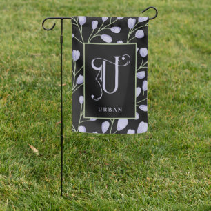 Purple Flowers with Monogram U Garden Flag