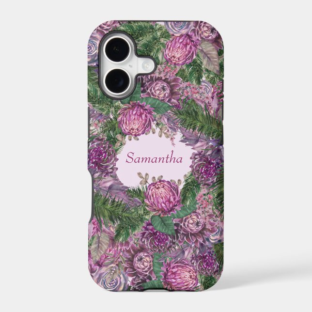 Purple Flowers with Name Iphone Case (Back)
