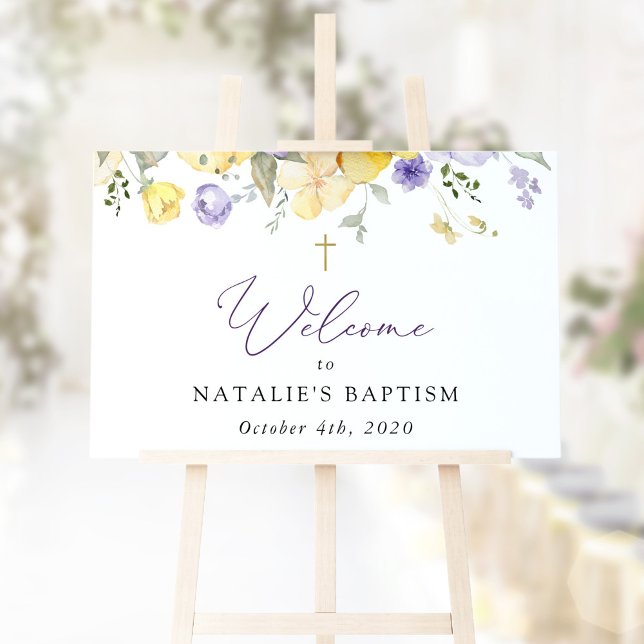 Purple Flowers, Yellow Flowers, Baptism Welcome Sign (Creator Uploaded)