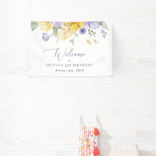 Purple Flowers, Yellow Flowers, Birthday Welcome Banner