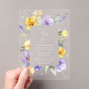 Purple Flowers, Yellow Flowers, Boho, Baby Shower Acrylic Invitations