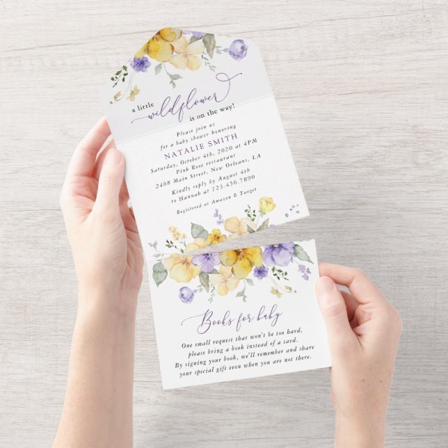 Purple Flowers, Yellow Flowers, Boho, Baby Shower All In One Invitation (Tearaway)