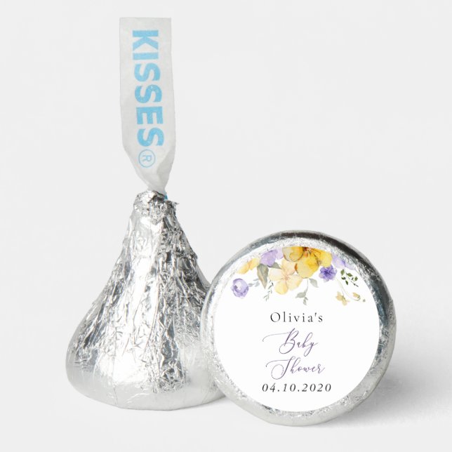 Purple Flowers, Yellow Flowers, Boho, Baby Shower Hershey®'s Kisses® (Front)