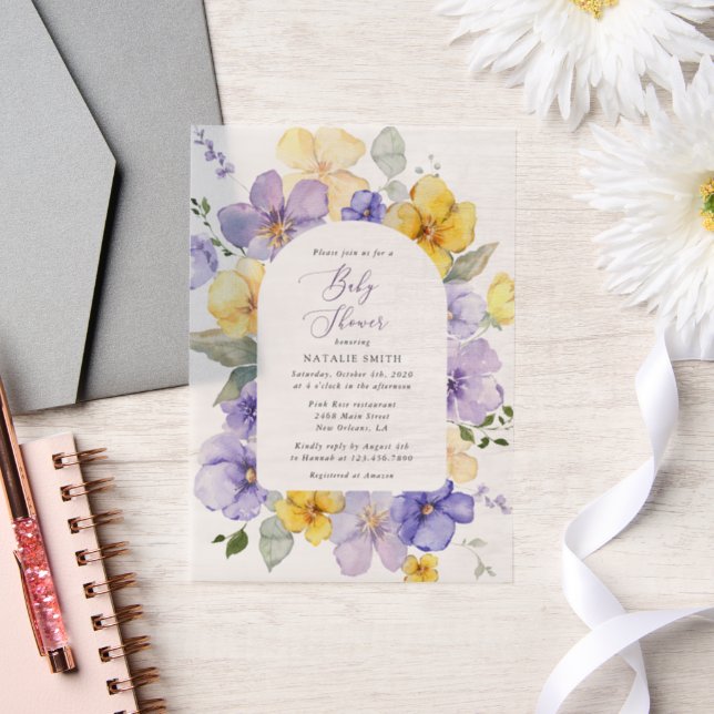 Purple Flowers, Yellow Flowers, Boho, Baby Shower Vellum Invitations (Wedding)