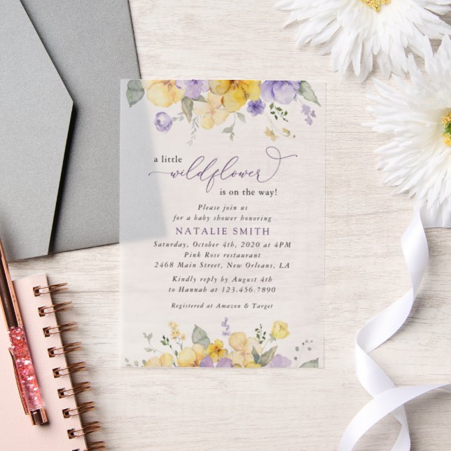 Purple Flowers, Yellow Flowers, Boho, Baby Shower Vellum Invitations (Wedding)