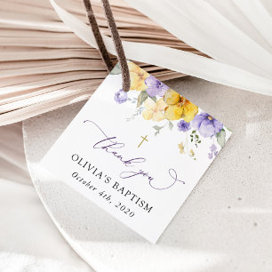 Purple Flowers, Yellow Flowers, Boho, Baptism Favor Tags