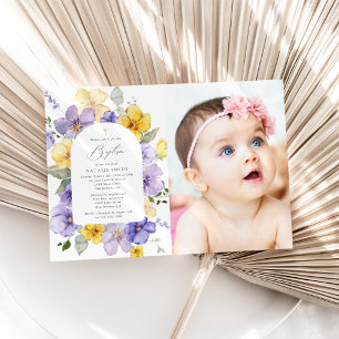 Purple Flowers, Yellow Flowers, Boho, Baptism Invitation