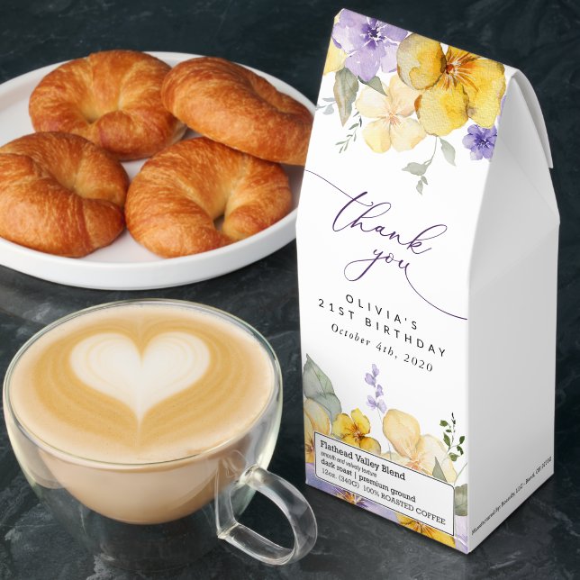 Purple Flowers, Yellow Flowers, Boho, Birthday Roasted Coffee (Breakfast)