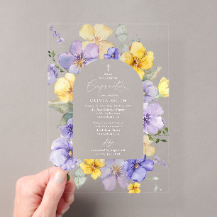 Purple Flowers, Yellow Flowers, Boho, Confirmation Acrylic Invitations