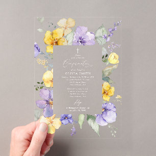 Purple Flowers, Yellow Flowers, Boho, Confirmation Acrylic Invitations
