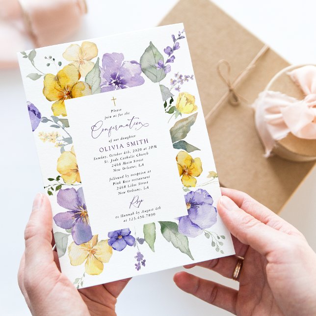 Purple Flowers, Yellow Flowers, Boho, Confirmation Invitation (Creator Uploaded)