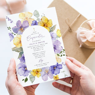 Purple Flowers, Yellow Flowers, Boho, Confirmation Invitation