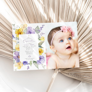 Purple Flowers, Yellow Flowers, Boho, Confirmation Invitation