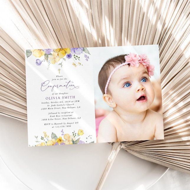 Purple Flowers, Yellow Flowers, Boho, Confirmation Invitation (Creator Uploaded)