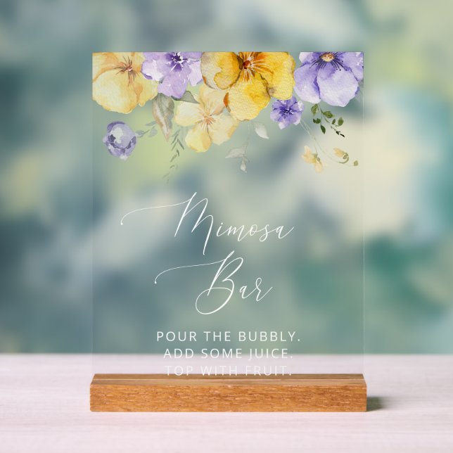 Purple Flowers, Yellow Flowers, Boho, Mimosa Bar Acrylic Sign (Neutral)