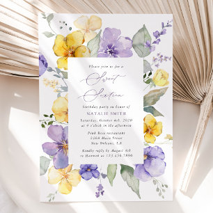 Purple Flowers, Yellow Flowers, Boho, Sweet 16 Invitation
