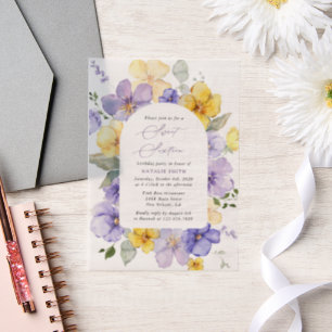 Purple Flowers, Yellow Flowers, Boho, Sweet 16 Vellum Invitations