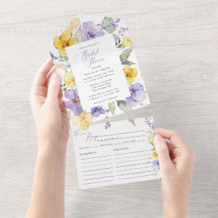 Purple Flowers, Yellow Flowers, Bridal Shower All In One Invitation