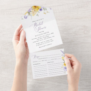 Purple Flowers, Yellow Flowers, Bridal Shower All In One Invitation