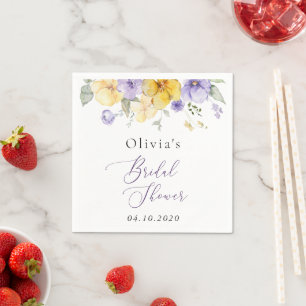 Purple Flowers, Yellow Flowers, Bridal Shower Napkins