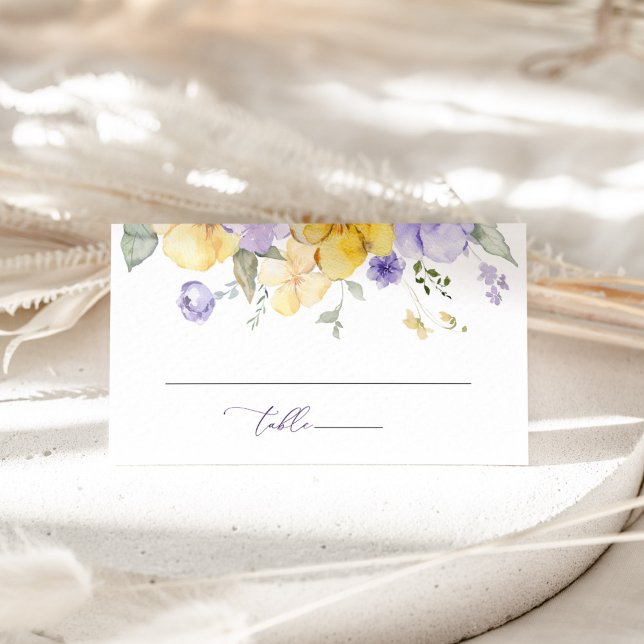 Purple Flowers, Yellow Flowers, Bridal Shower Place Card (Creator Uploaded)