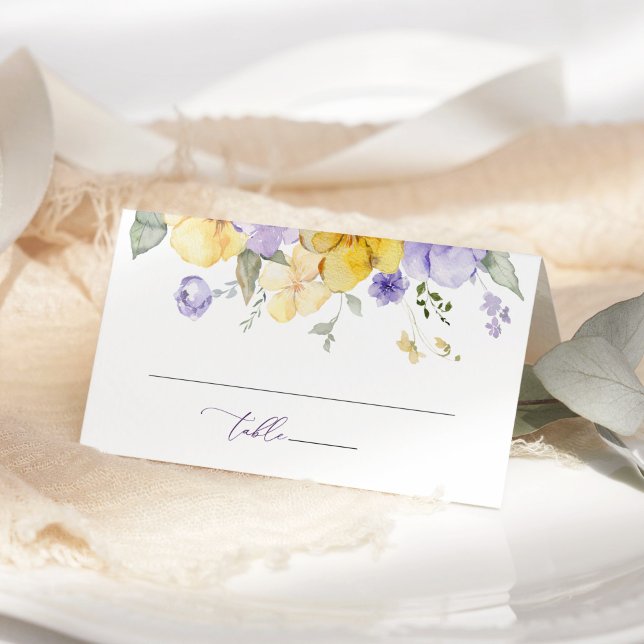 Purple Flowers, Yellow Flowers, Bridal Shower Place Card (Creator Uploaded)