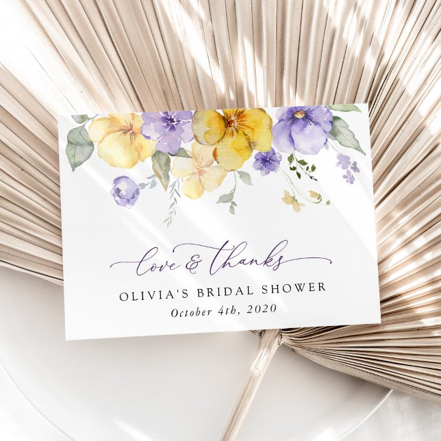 Purple Flowers, Yellow Flowers, Bridal Shower Thank You Card (Creator Uploaded)