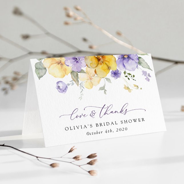 Purple Flowers, Yellow Flowers, Bridal Shower Thank You Card (Creator Uploaded)