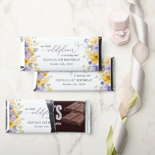 Purple Flowers, Yellow Flowers, First Birthday Hershey Bar Favors
