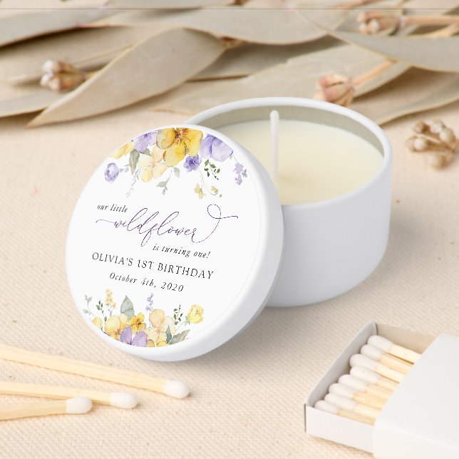 Purple Flowers, Yellow Flowers, First Birthday Mini Candle Favors (Insitu)