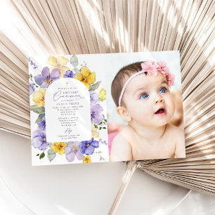 Purple Flowers, Yellow Flowers, First Communion Invitation