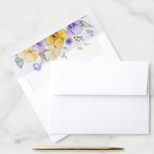 Purple Flowers, Yellow Flowers, Greenery, Wedding Envelope Liner
