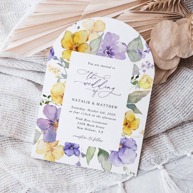 Purple Flowers, Yellow Flowers, Greenery, Wedding Invitation (Creator Uploaded)