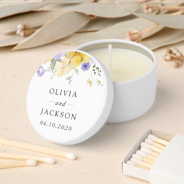 Purple Flowers, Yellow Flowers, Greenery, Wedding Mini Candle Favors (Insitu)