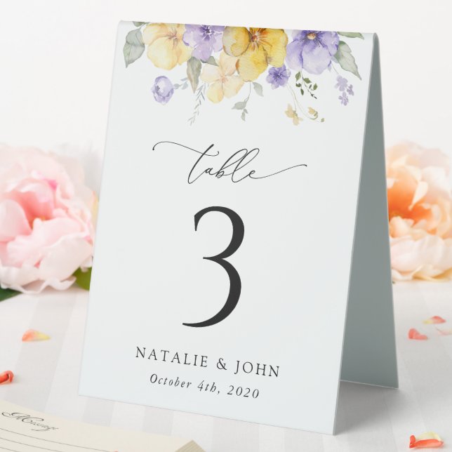 Purple Flowers, Yellow Flowers, Table Numbers Table Tent (In SItu (Wedding))