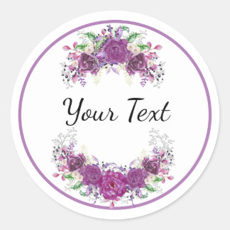 Purple Flowers - Your text Classic Round Sticker
