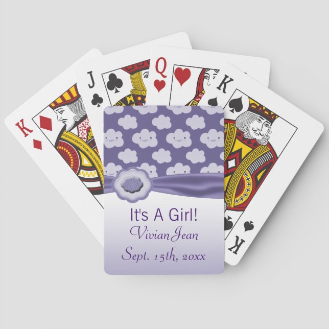 Purple Fluffy Clouds Baby Shower Poker Cards (Back)