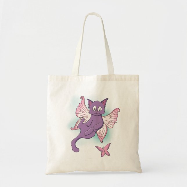 Purple Flying Fairy Cat Tote Bag (Front)
