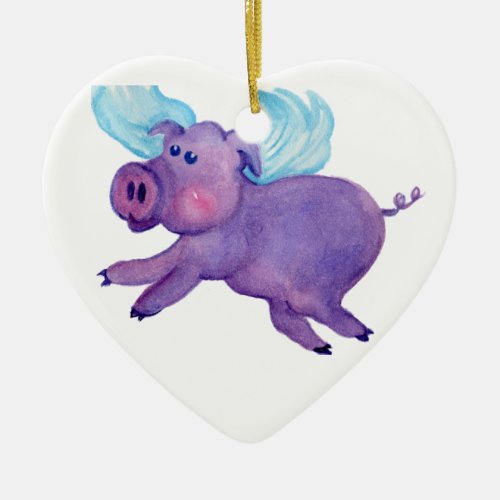 Purple Flying Pig Ceramic Ornament